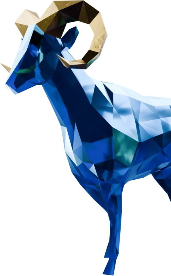 Twin Rams low-poly blue ram with gold horns
